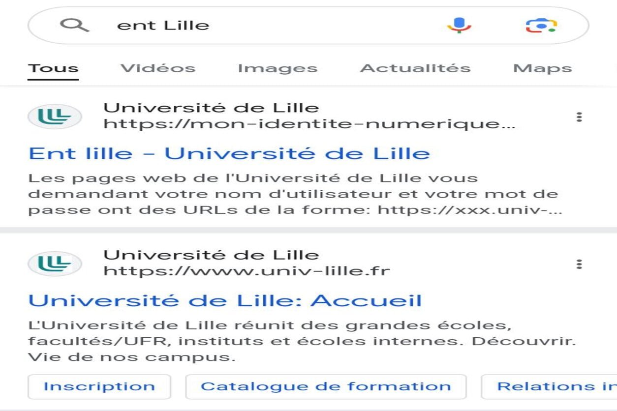 recherche Google sur le mot-clé "ent lille"