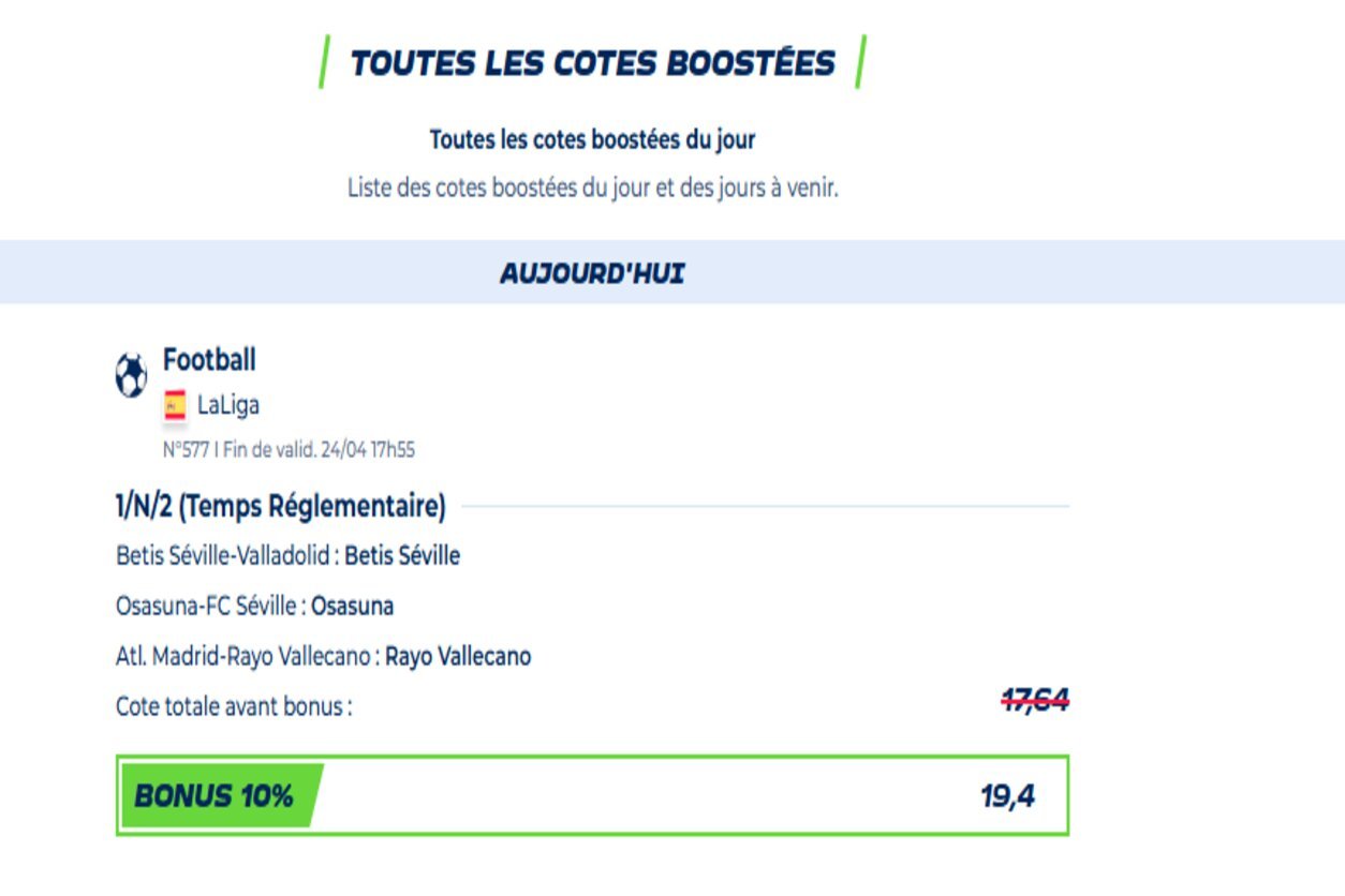 Liste des matchs Parions Sport plein écran